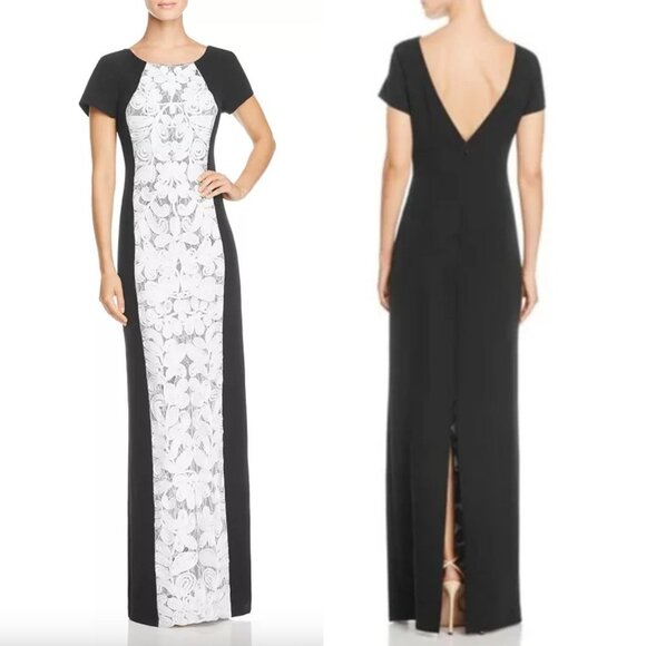 JS Collections Dresses & Skirts - JS Collections Color-Block Lace-Front Gown Formal Maxi Dress Black & Ivory 10